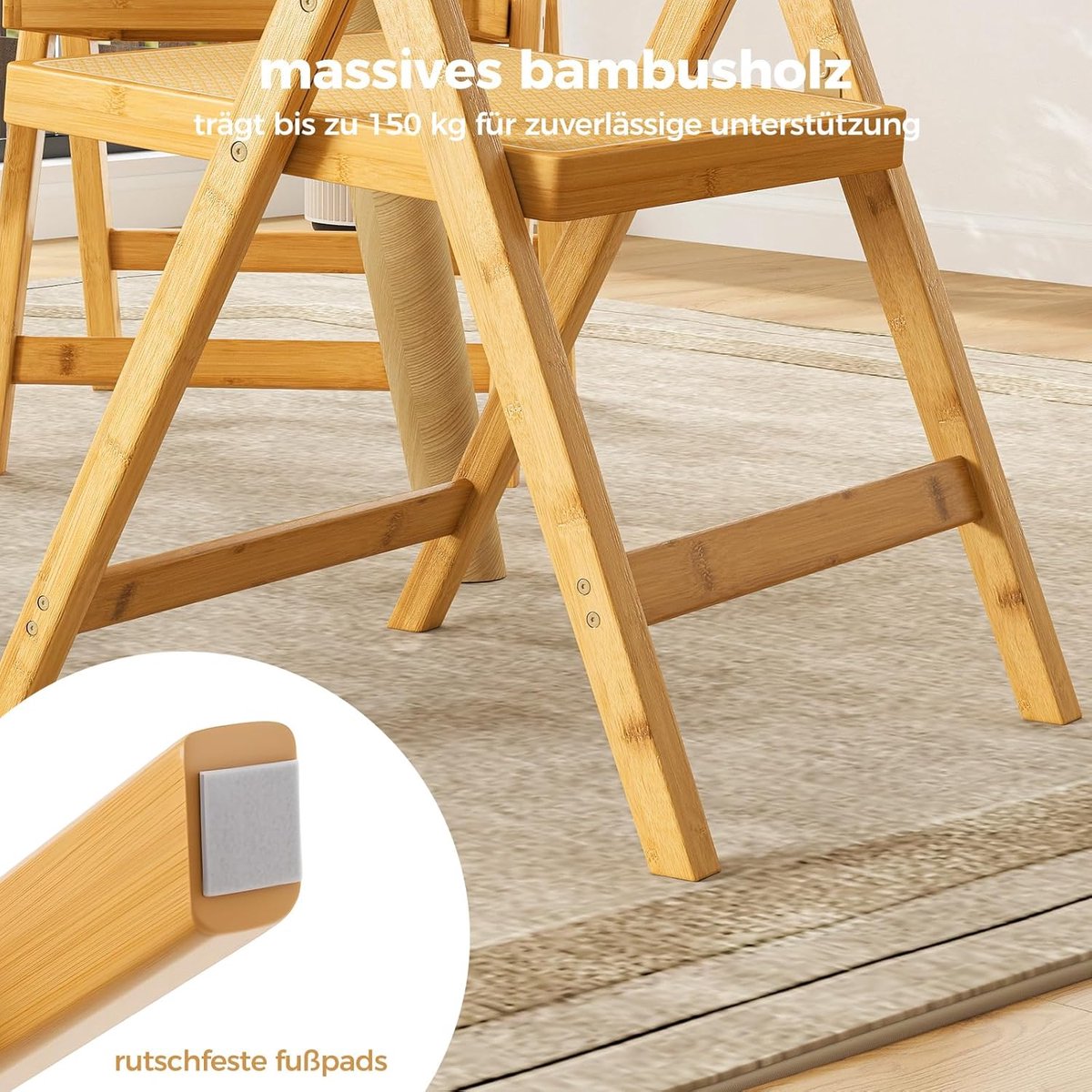 Eetkamerstoelen Set van 2 – Inklapbare Boho Rotan Stoelen met 360° Draaibare Rugleuning – Bamboe Keukenstoelen 56 x 49 x 80 cm – Comfortabele Zithoogte 46 cm – Laura