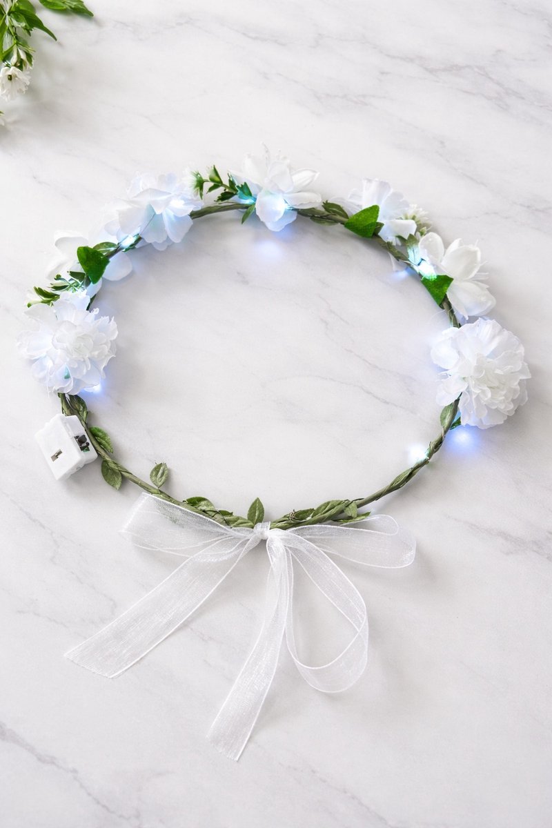 Lichtgevende Bloemen Haarband / Krans met Lichtjes - LED Lampjes - Wit - Wantohave