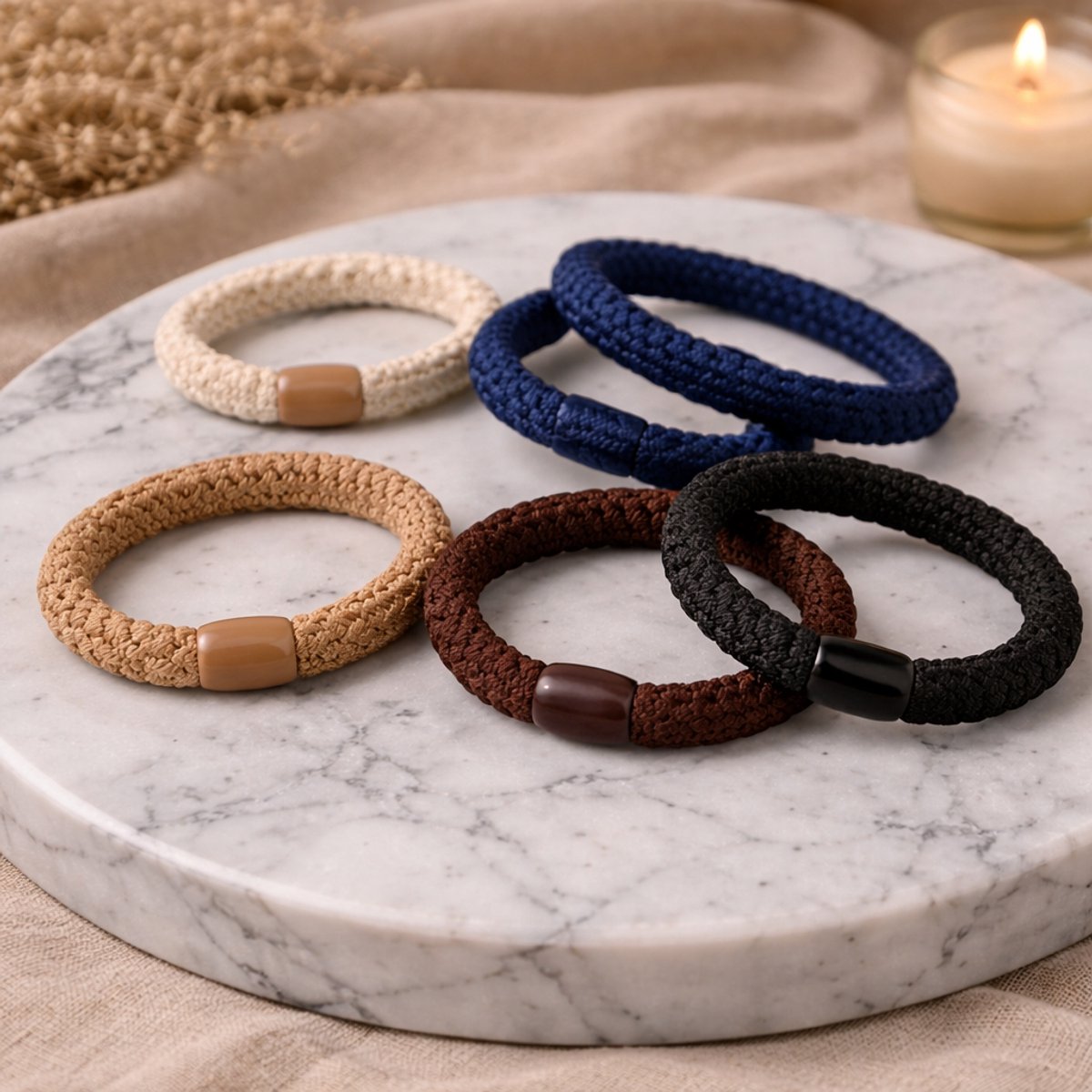 10 x Knekkie Haarelastiekjes met Kraaltje – Gevlochten Elastiek & Armband - Bruine Stijl — cadeau in Mode & Accessoires - foto 5