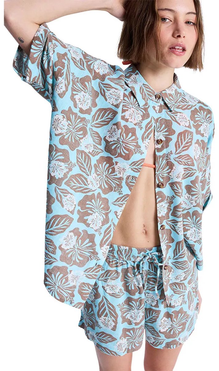 Roxy Beachy Nostalgia Print T-shirt Met Korte Mouwen M Vrouw Brownie Hibiscus Hype
