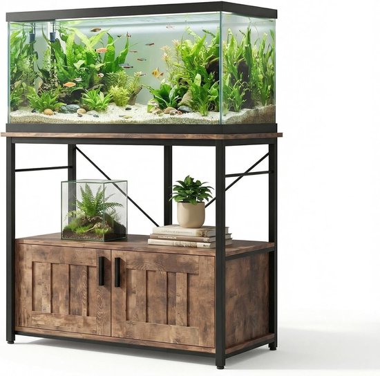 Robuust Aquarium Meubel - Aquariumkast met Opbergruimte voor 150-190 Liter - Dubbele Stelling - Draagkracht 300 kg - bruin - 93x48 cm