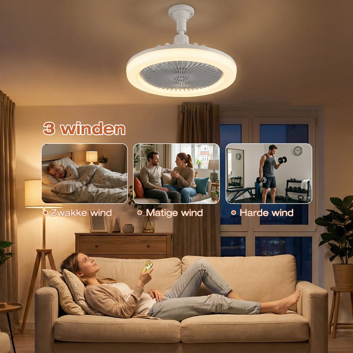 MUPOO Plafond ventilator met LED verlichting E27 Fitting met 360° Draaibaar -APP & Afstandsbediening - 3 Snelheden & Dimbaar - Mini Ventilatorlamp Ø 25cm- lamp ventilator plafond Voor Kinderkamer,Garage & Keuken -Grijs thumbnail 5