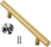 MSQDESIGN- RVS T greep - Handgrepen Goud RVS - Handgreep 200mm - Hartafstand 128mm - Handgrepen kast - Meubelgrepen - Keukengreep Goud - Kastgrepen - Handgrepen voor deurtjes - handgreep keuken - Deurgreep - incl schroeven
