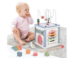 8-in-1 Houten Montessori Motoriekwürfel - Drukbal & Drukplank - Educatief Speelgoed voor Baby