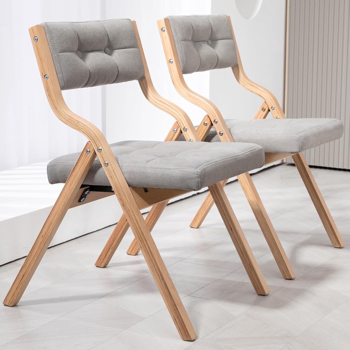 Laura Klapstoel met bekleding 45x43x76,5 cm – Comfortabele inklapbare eetkamerstoel met kussen en rugleuning, draagbaar en ruimtebesparend, set van 2 – Perfect voor keuken, kantoor, bruiloften en feesten – Laura Grijs