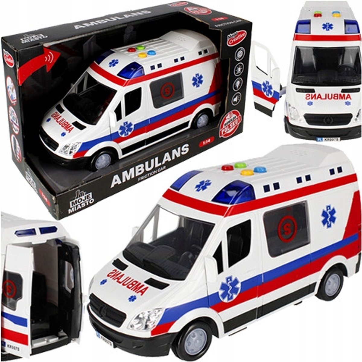 Mega Creative Moje Miasto - Speelgoedambulance - Geluid en Licht - Pull-back Functie