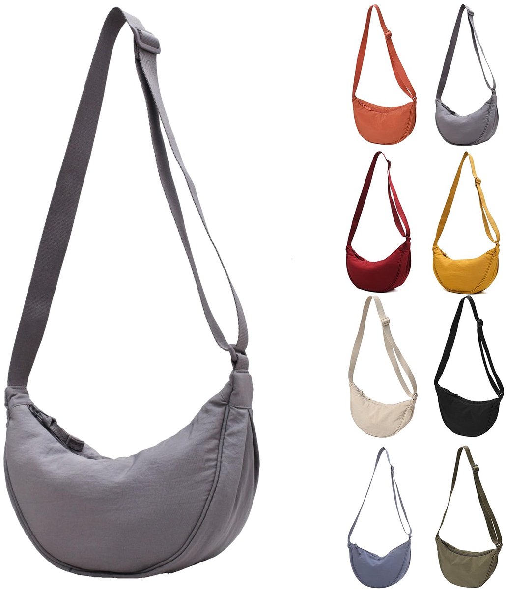 Kraftverdia - Dames halvemaan crossbody tas – Halvemaan tas met afneembare verstelbare schouderriem – Nylon dumpling schoudertas voor reizen en uitgaan - Grijs