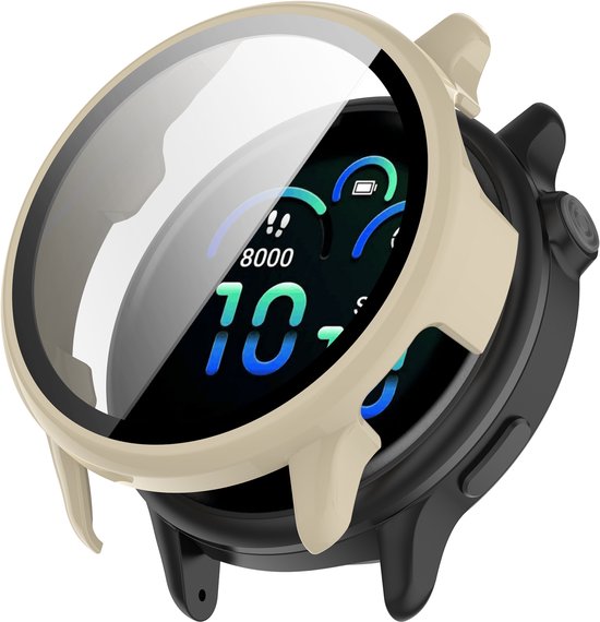 Stravo Hard case hoesje met screen protector glas - geschikt voor de Garmin Vivoactive 6 - Full Cover Hard Case / Beschermend Hoesje - Wit