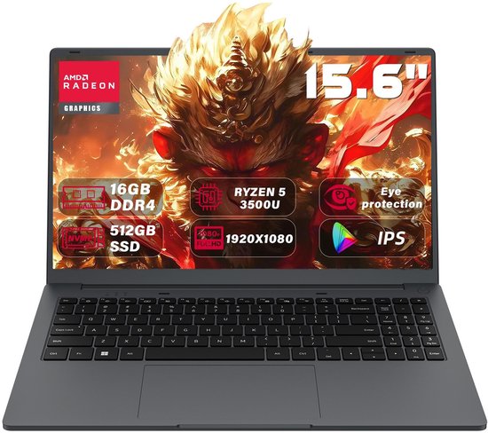 Ninkear A15 Air Gaming Laptop – 15.6" FHD – Ryzen 5 3500U – 16GB RAM – 512GB NVMe SSD – Vega 8 – Windows 11 – Licht & Snel - Ninkear - Hoofdafbeelding