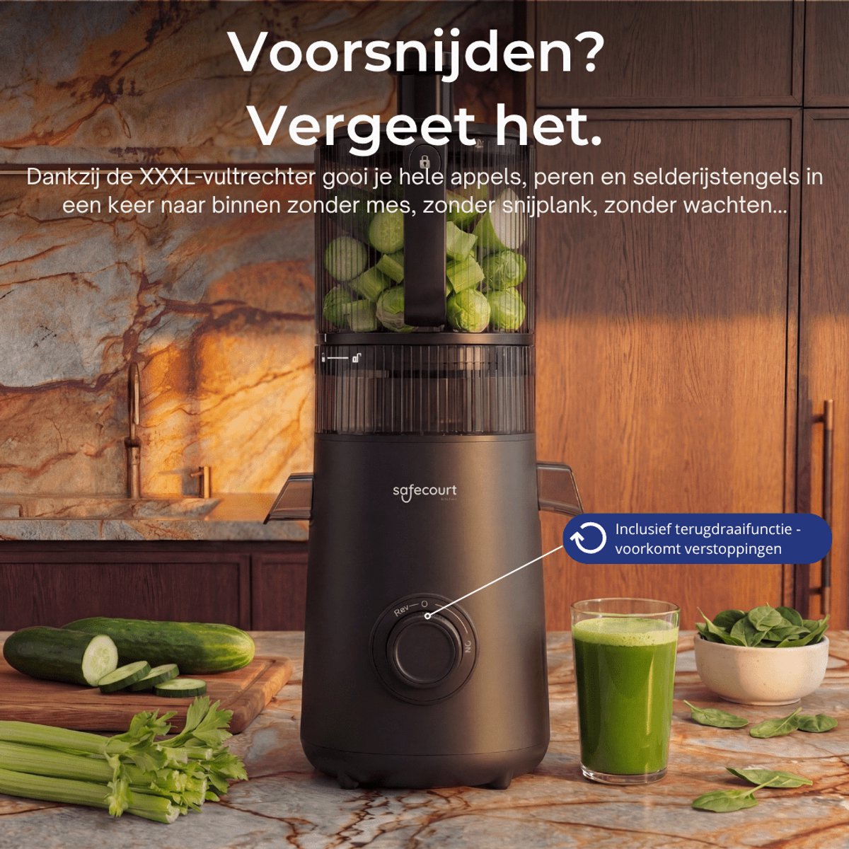 Safecourt Kitchen Slow Juicer XXL - sapcentrifuge Zwart thumbnail 4