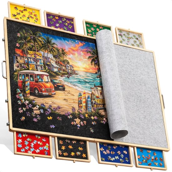 Puzzeltafel 2000 stukjes - XXL - 8 gekleurde lades - Eenvoudig sorteren & opbergen - Draaibaar - Puzzelbord met Opbergsysteem - Puzzelmat met lades - Hout - Diydash