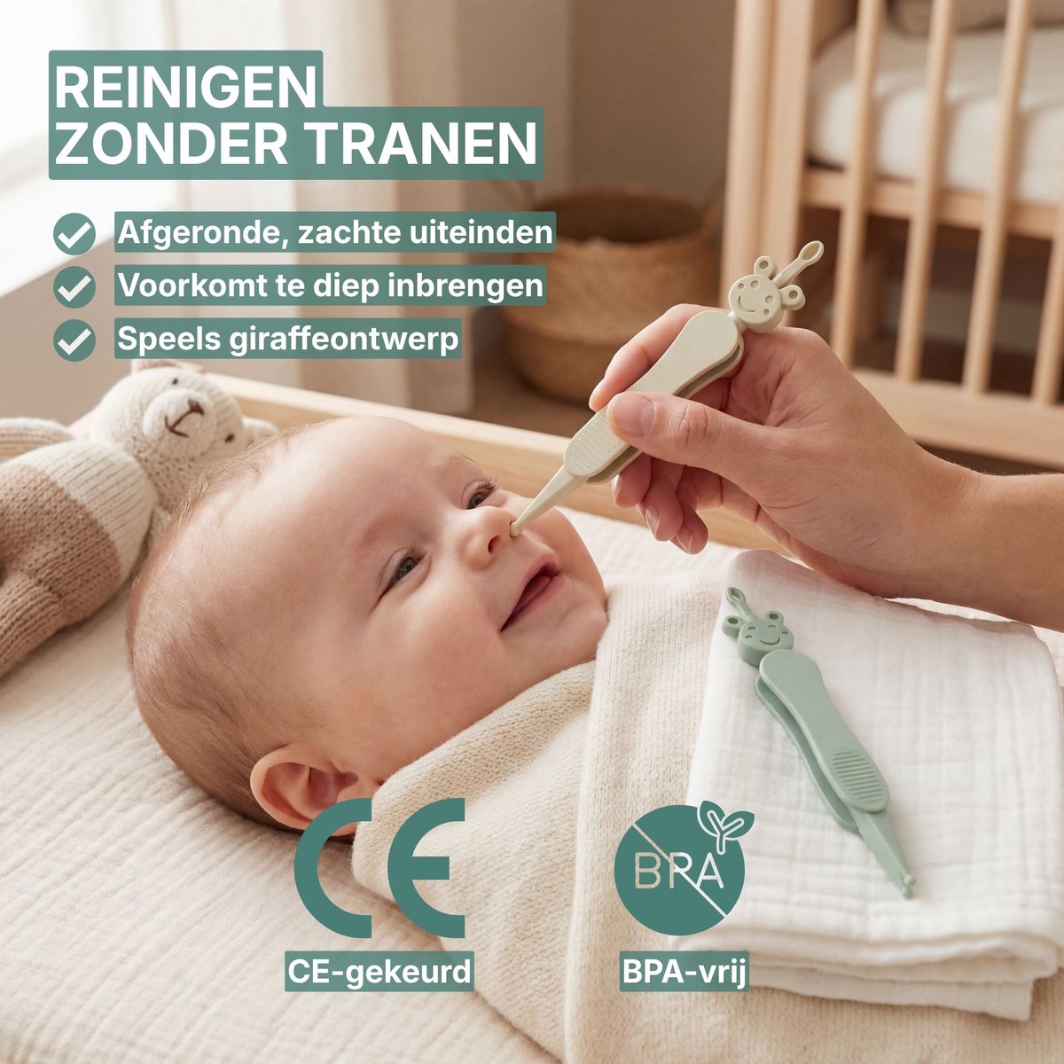 Broemba Baby Neusreiniger en Oorreiniger - Alternatief voor Neuspeer of Neuszuiger - Groen en Beige — cadeau in Cadeau-ideeën - foto 5