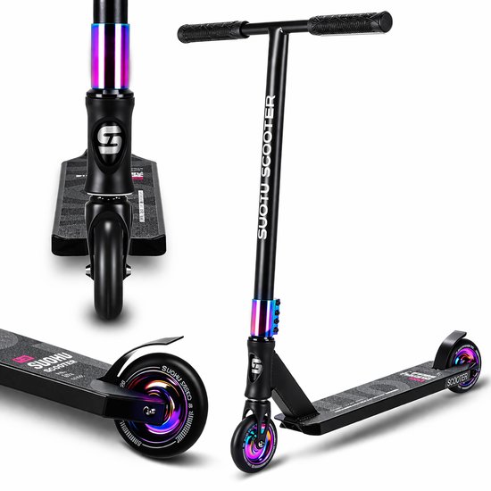 Suotu Stuntstep - Step - Kinderstep - Silent axle - Speelgoed Jongens/Meisjes - Maximale stuurhoogte: 78 cm - Aluminium - Zwart/NEO