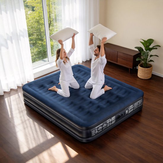 Opblaasbare Matras - Luchtbed met Ingebouwde Elektrische Pomp - 40 Gaten Luchtkussenstructuur - Draagvermogen 150kg - Zelfopblazende Luchtmatras - Voor Reizen, Camping en Gastenkamer - 203×152×38cm - NAIZY — afbeelding 3