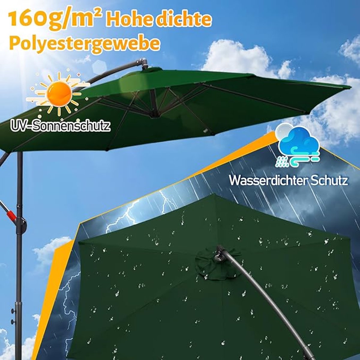 Tuinparasol Bellavero 1,4 x 2,1 m met LED – Rechthoekige Balkonparasol met Zonne-energie Verlichting, 30° Kantelbaar, UV-Bescherming, Polyester 180 g/m² – Ideaal voor Balkon, Terras en Tuin – Grijs...