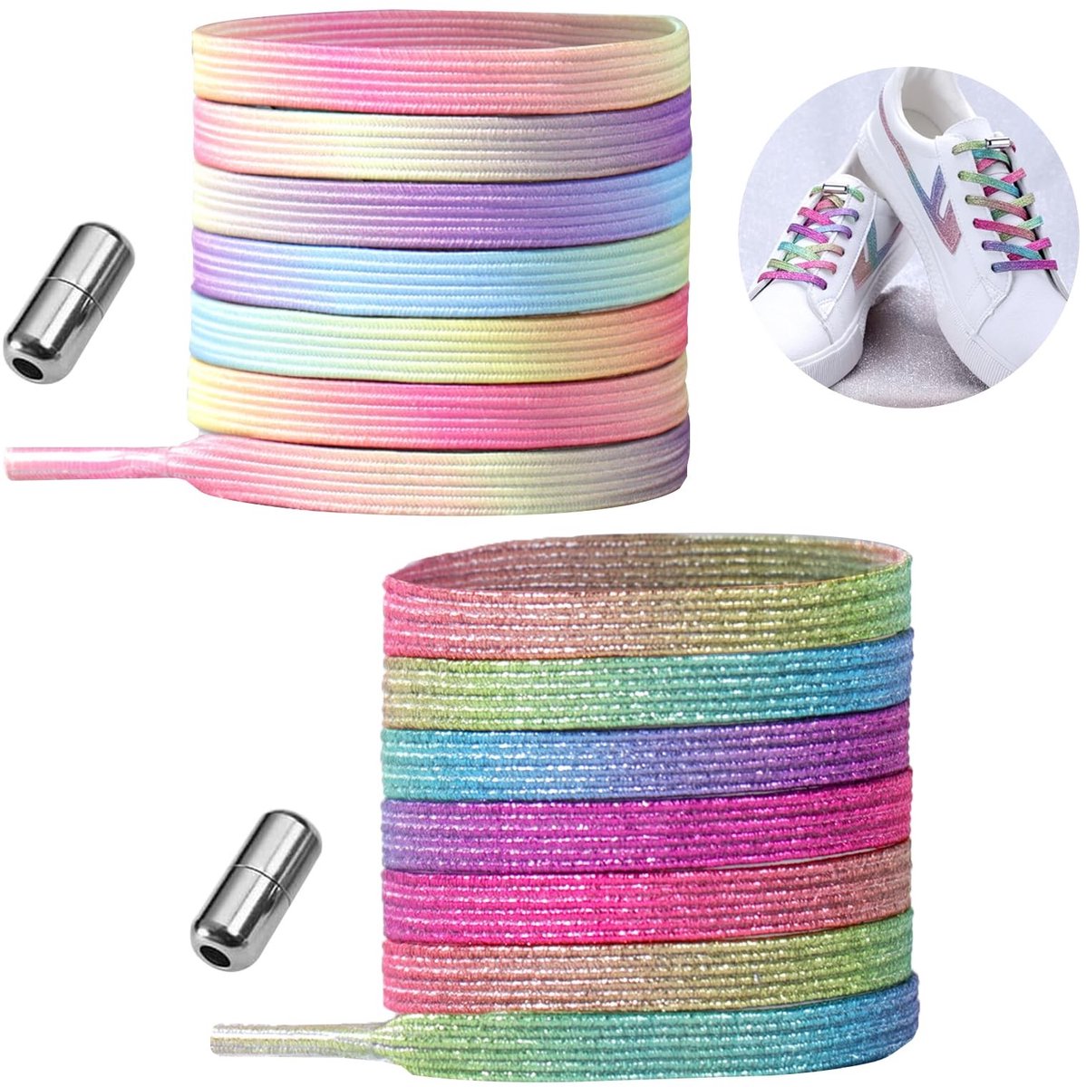 Allecto - elastische veters zonder strik voor kinderen en volwassenen – snel vast te maken, flat design, geschikt voor sneakers, wandelschoenen en...