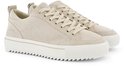 Crème suède lage sneakers met beige veters, witte platformzool en 'RHB' logo.
