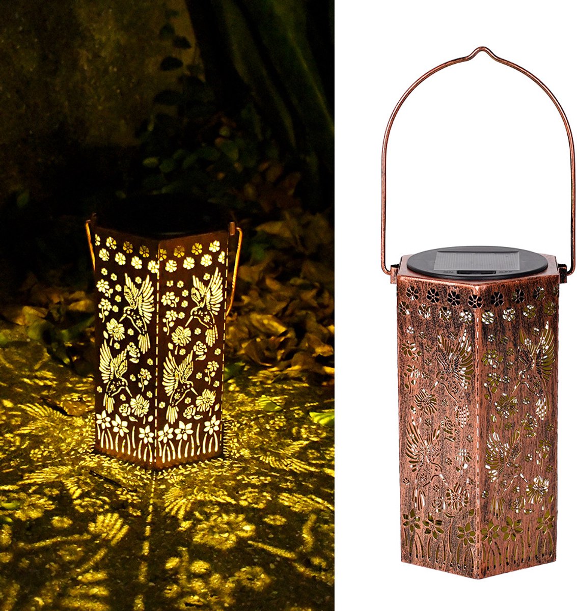 Hexagonale holle projectie: Kolibrie warm licht -18.3*10cm-Zonne-energie Hanglamp Buiten -