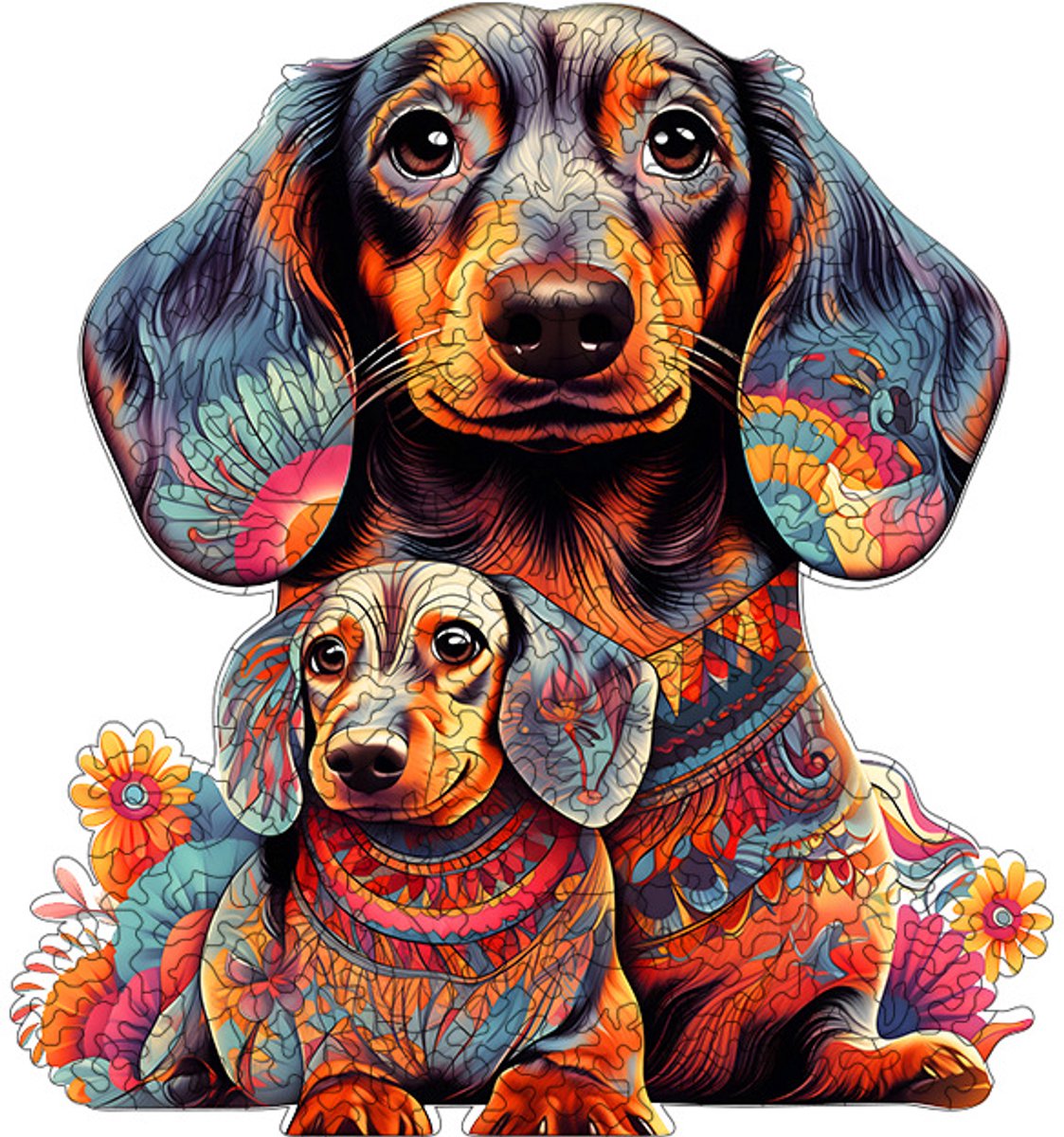 Kraftverdia Puzzel 450 Stukjes Volwassenen - Legpuzzel Houten Moederhond en Pup - Moeilijke Legpuzzel voor Volwassenen