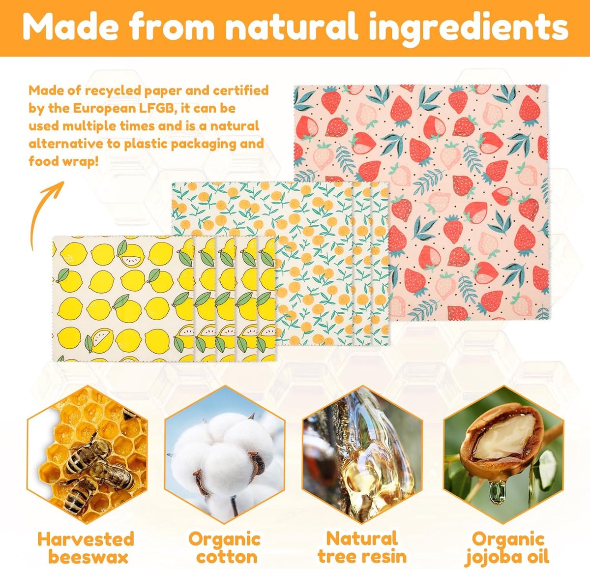 Bijenwas Doeken - 9 Stuks Bijenwas Wraps voor Voedsel - Plastic-Free Alternative to Cling Film - Herbruikbaar - Milieuvriendelijk Duurzaam Voedsel Wraps - voor Vershouding, Broodgisting en Opslag - Organic Beeswax Food Wraps Set — cadeau in Kookcadeaus - foto 6