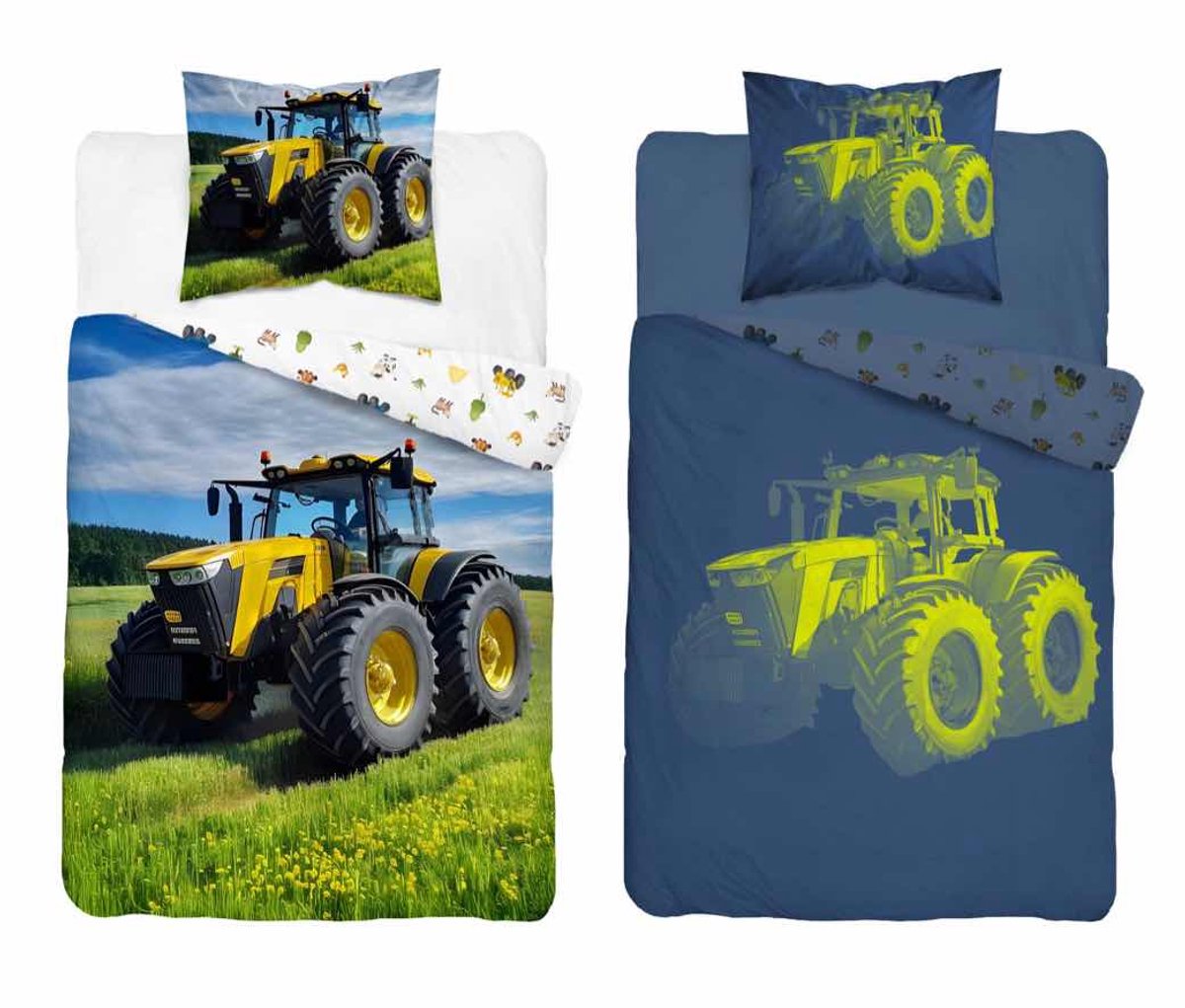 Glow in the dark Tractor dekbedovertrek Groene Trekker 140x200 Kussensloop 70x80 Traktor Trekker