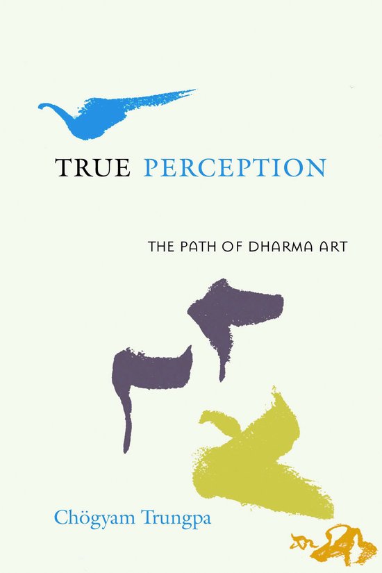 Boek 'True Perception' met blauwe en paarse abstracte vormen op een witte achtergrond.