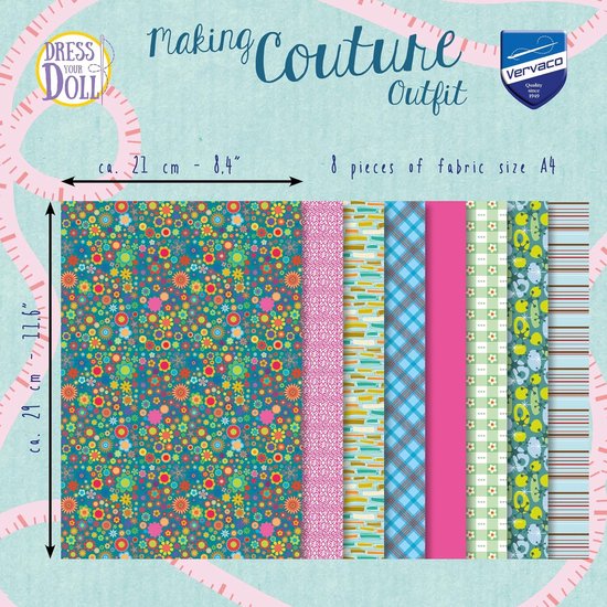 Kleding voor poppen - Stoffen set - Creatief knutselen - Handwas onderhoud - 31 x 24 cm - Meerkleurig — afbeelding 2