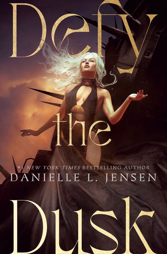 Boekomslag van 'Defy the Dusk' met een blonde vrouw in een zwarte outfit, met gouden tekst.