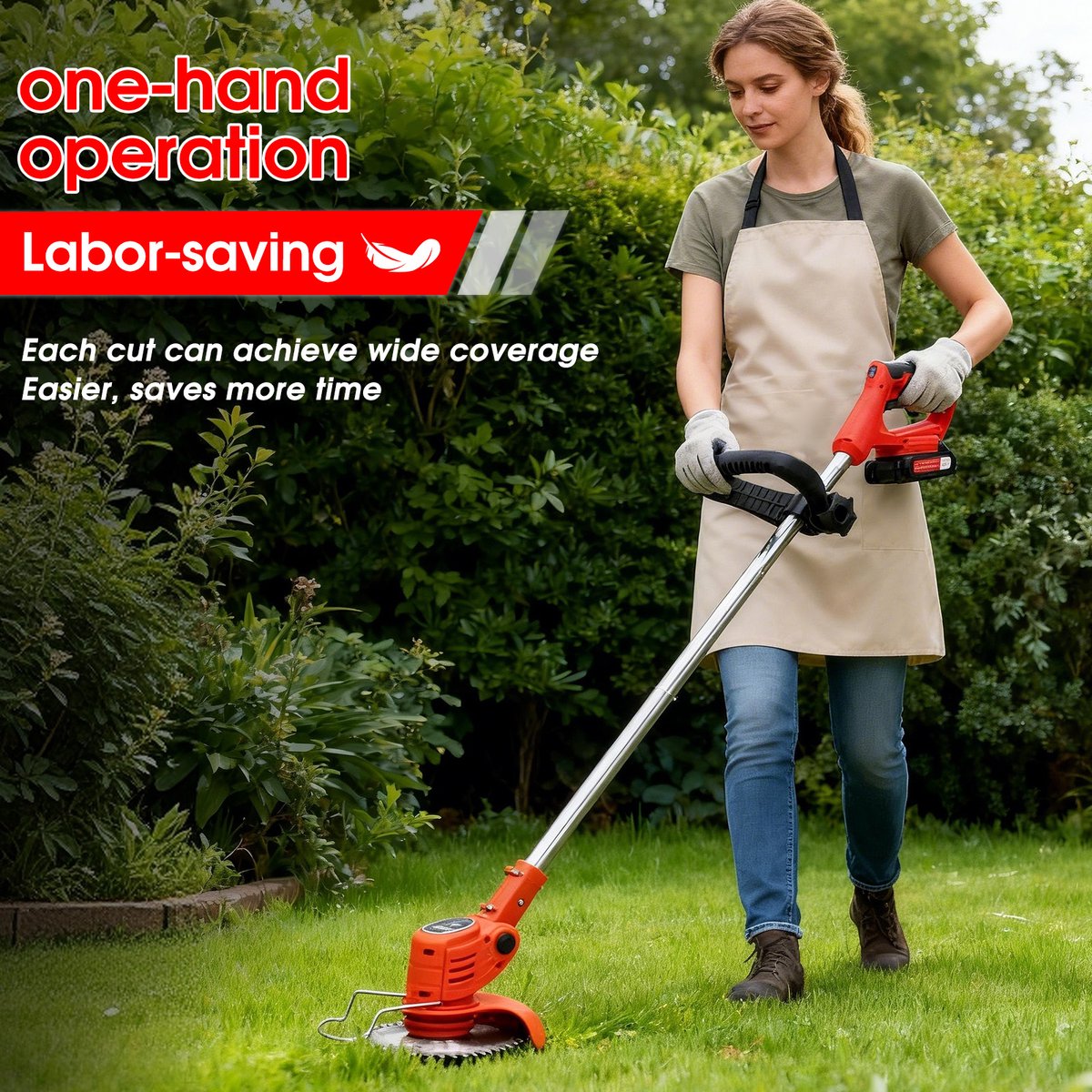 Accu grastrimmer met accu, Opvouwbare grasmaaier,gazonkantentrimmer met 2 accu's 21V en 4 mestypen + 1 tuinschaar – foto 5