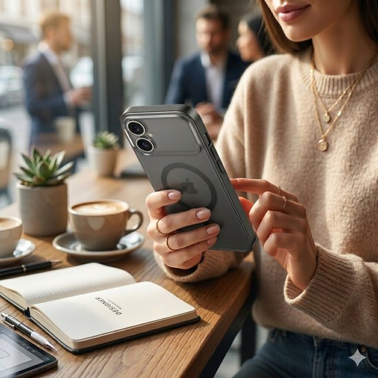 IYUPP Hoesje Geschikt voor iPhone 17 Hoesje - Geschikt voor MagSafe - Shockproof Back Cover - Mat Zwart Transparant