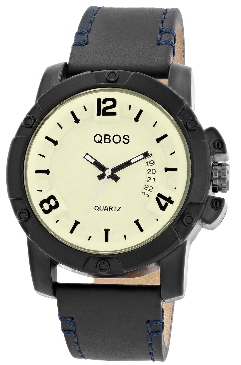 QBOS Herenhorloge van echt leer 2900288 QBOS herenhorloge met echte leren band, D: 46 mm, Accessoires