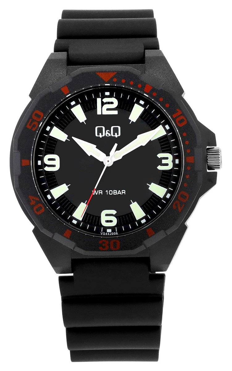 QQ-Heren-horloge-waterdicht-zwemmen-sporten-Zwart-Rood-Rubber band.