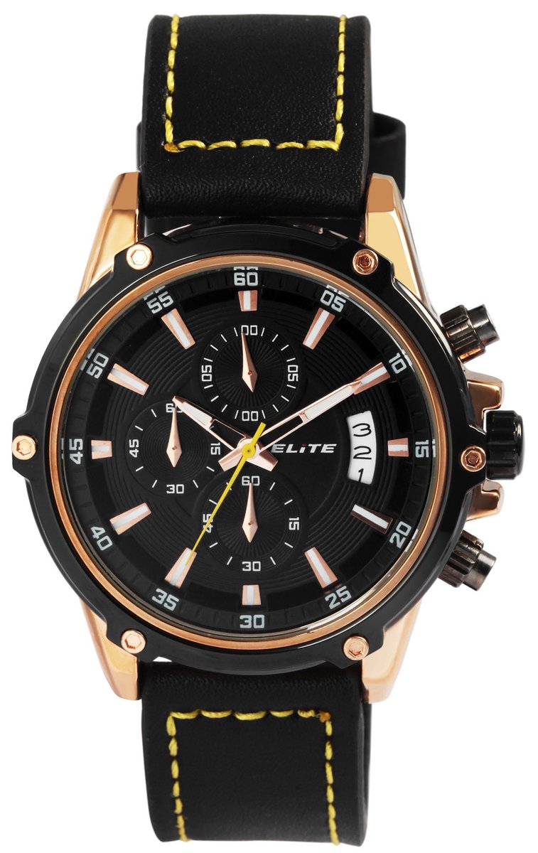 Elite Herenhorloge van echt leer 2900220 ELITE heren chronograaf met echte leren band