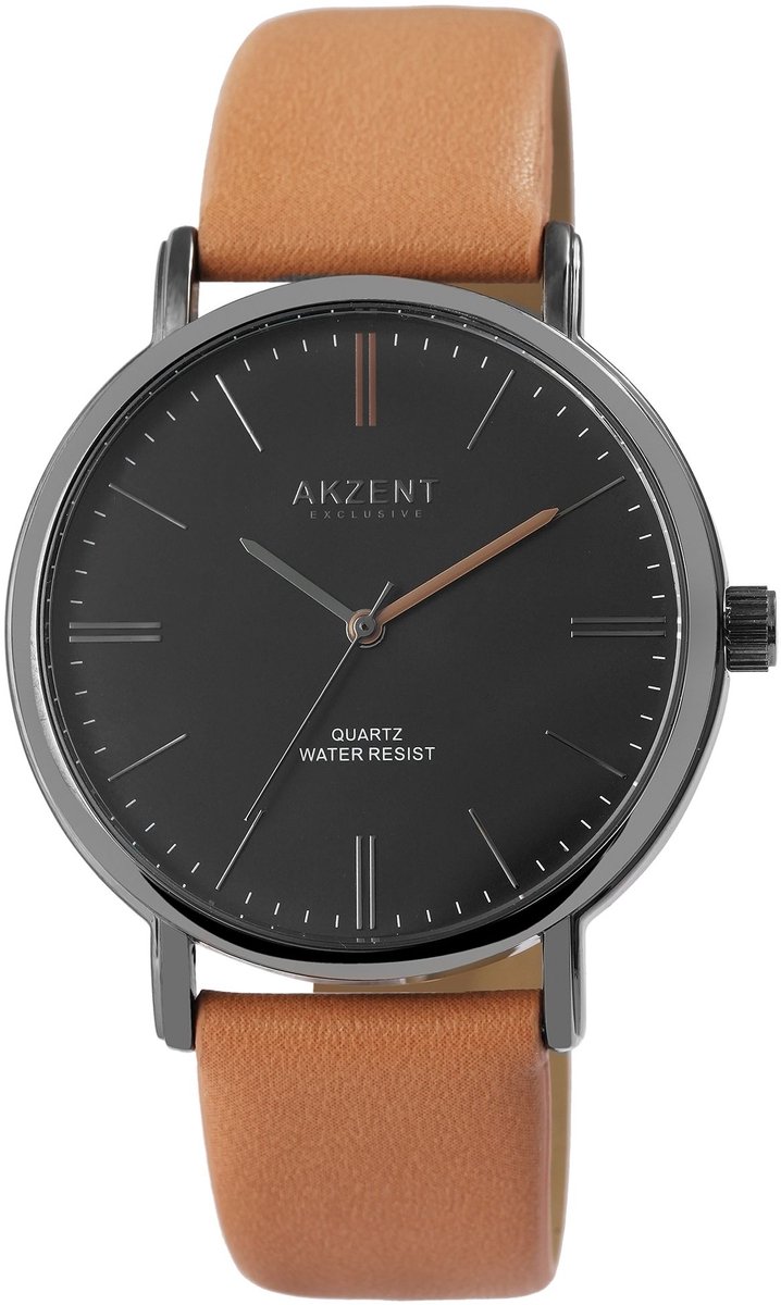 Akzent Herenhorloge met bruine band in lederlook