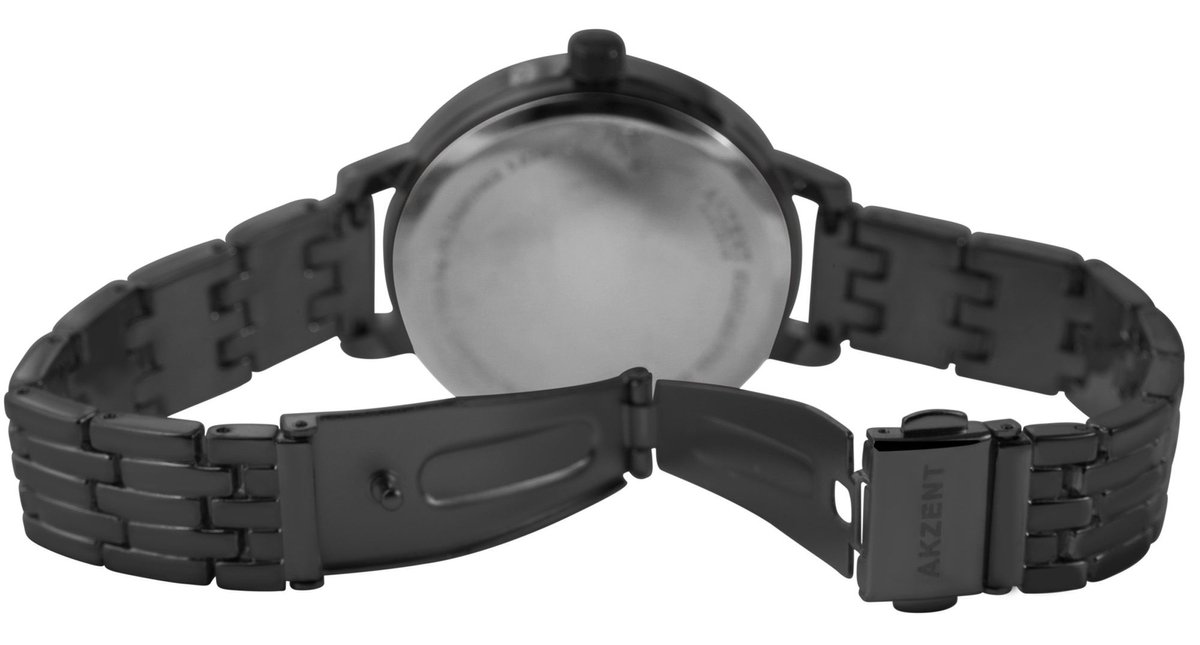 Akzent-dameshorloge-model 1800197-005-zwart-rosé kleurig-3 bar waterdicht-diameter 38 mm