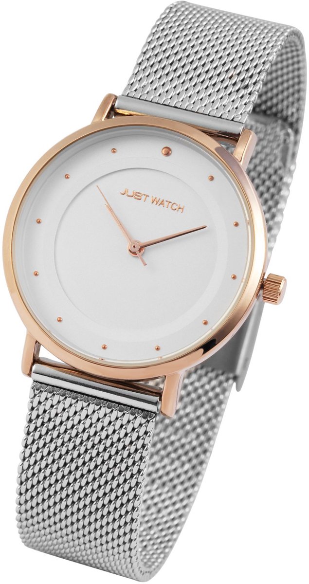 JUST WATCH dameshorloge roestvrij staal Virginia met Milanese band, 3 ATM, mineraal glas