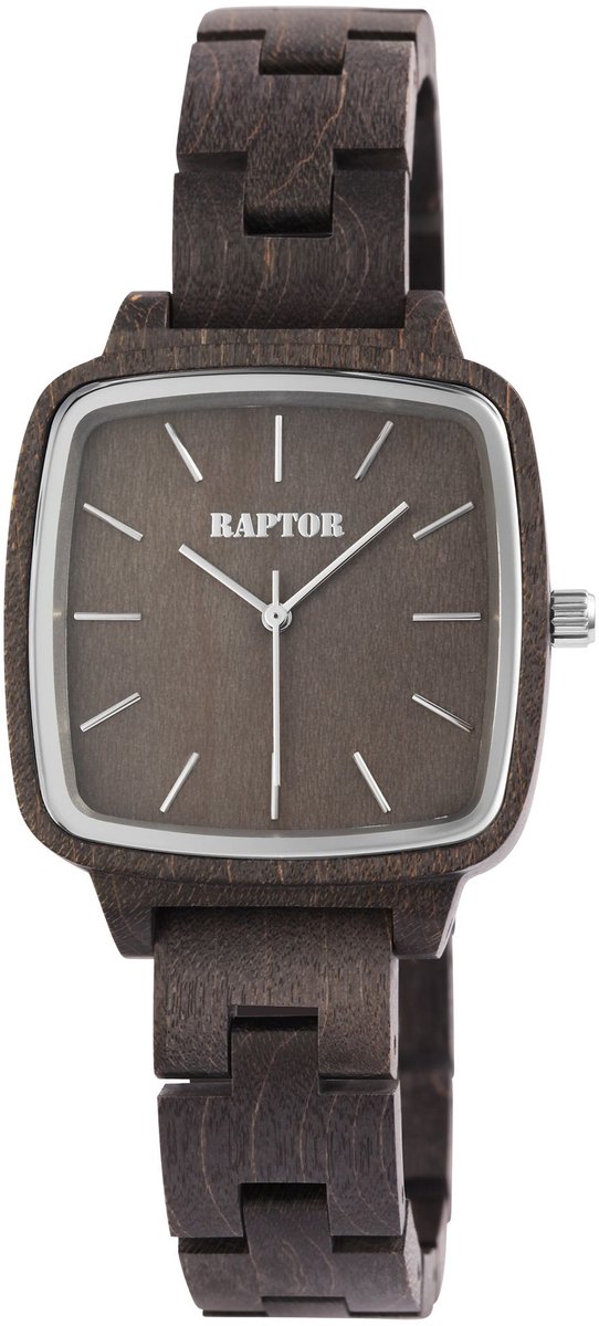 Raptor Dameshorloge sandelhout Angy met houten band, 3 ATM, inclusief geschenkdoos