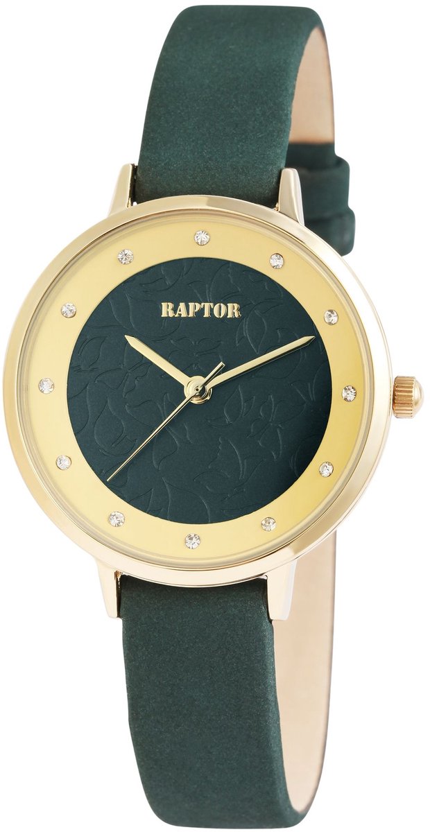 Raptor dameshorloge van echt leer Crinkle met echte leren band, 3 ATM, strass steentjes
