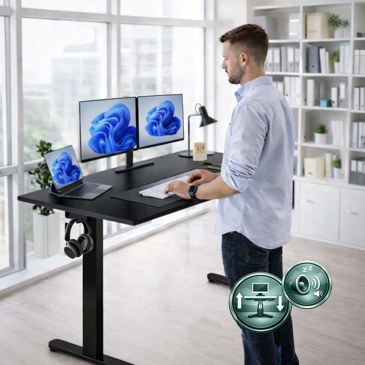 Zit Zit sta bureau 160x60cm hoogte verstelbaar zwart thumbnail 5