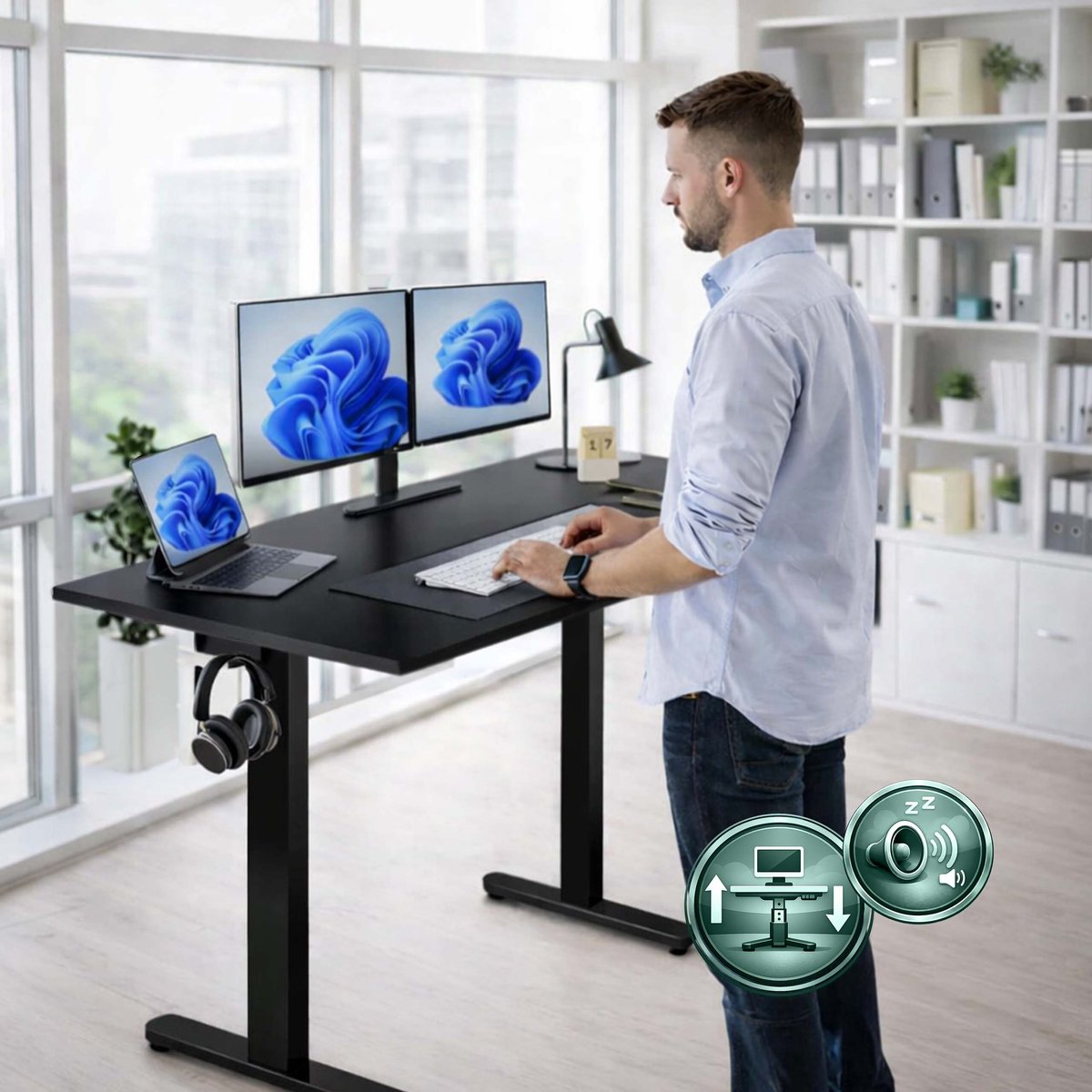 Zit Zit sta bureau 120x60 - elektrisch verstelbaar - zwart thumbnail 6