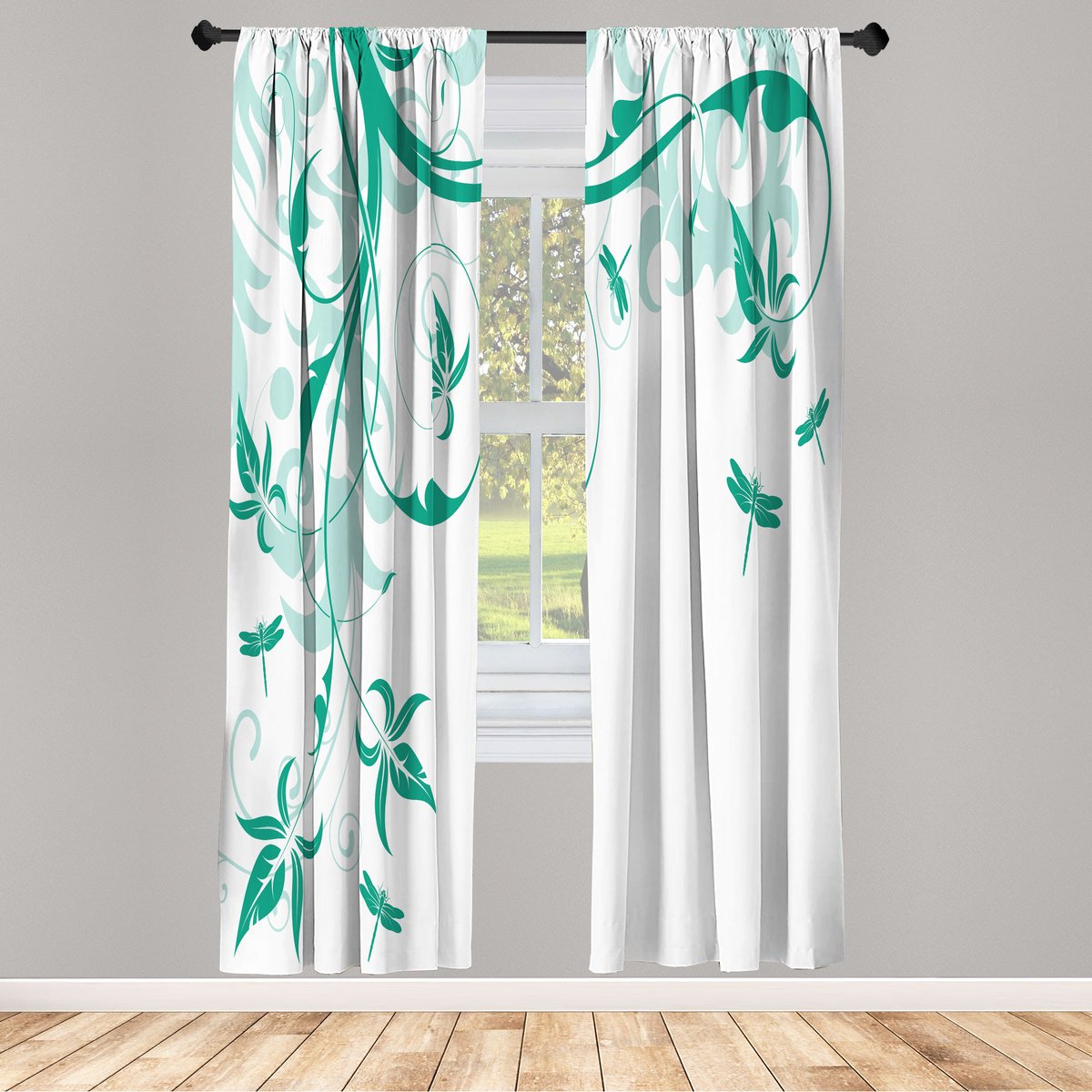 ABAKUHAUS Libellengordijnen, set van 2 panelen voor woonkamer en slaapkamer, 150 cm x 225 cm, zeegroen