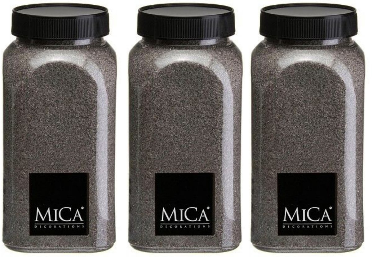 Mica Decorations decoratie zand - 3x - 650ml - donkergrijs - hobby zandkorrels - sierzand - voor windlichten
