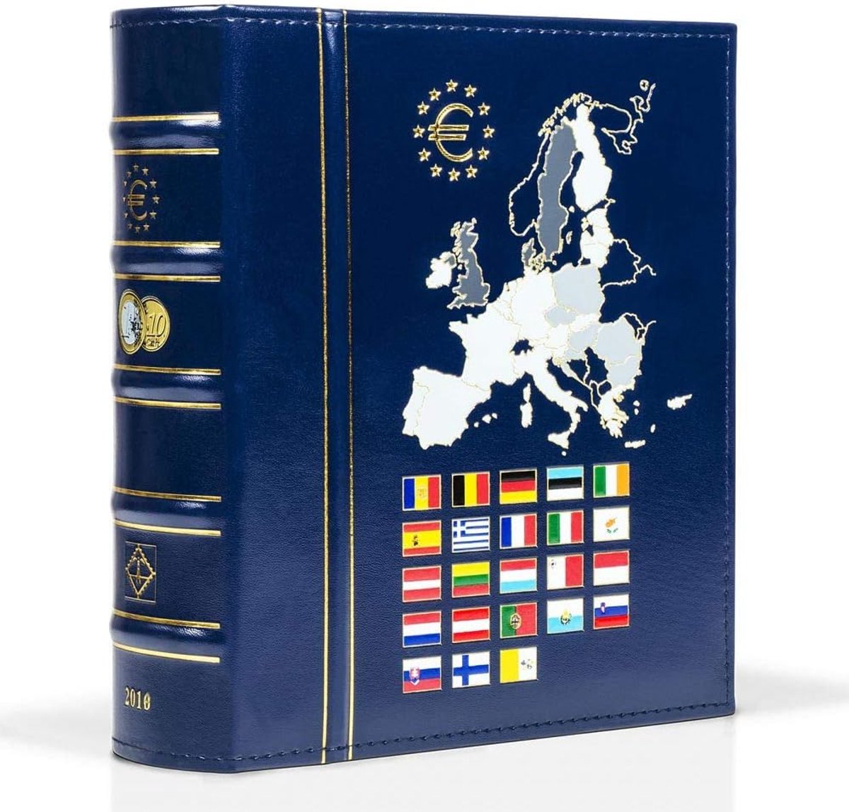 Muntenalbum Jaargang - Euro Collectie - Veilig Opbergen - Inclusief Beschermcassette - Groot Formaat - Blauw