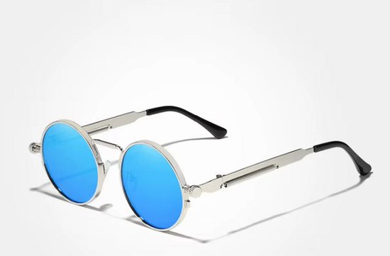 Kingseven Zonnebril - Blauwe Spiegelglazen - Rond Zilver Montuur - Retro Steampunk Heren - N7579 van Kingseven — afbeelding 4