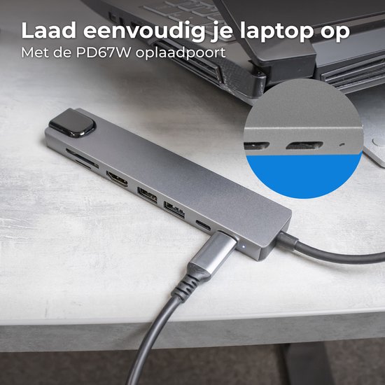 Nuvance USB C Hub - HDMI 4K - Splitter - Docking Station - Micro & SD kaart lezer - Ethernet - USB C Laptop Opladen