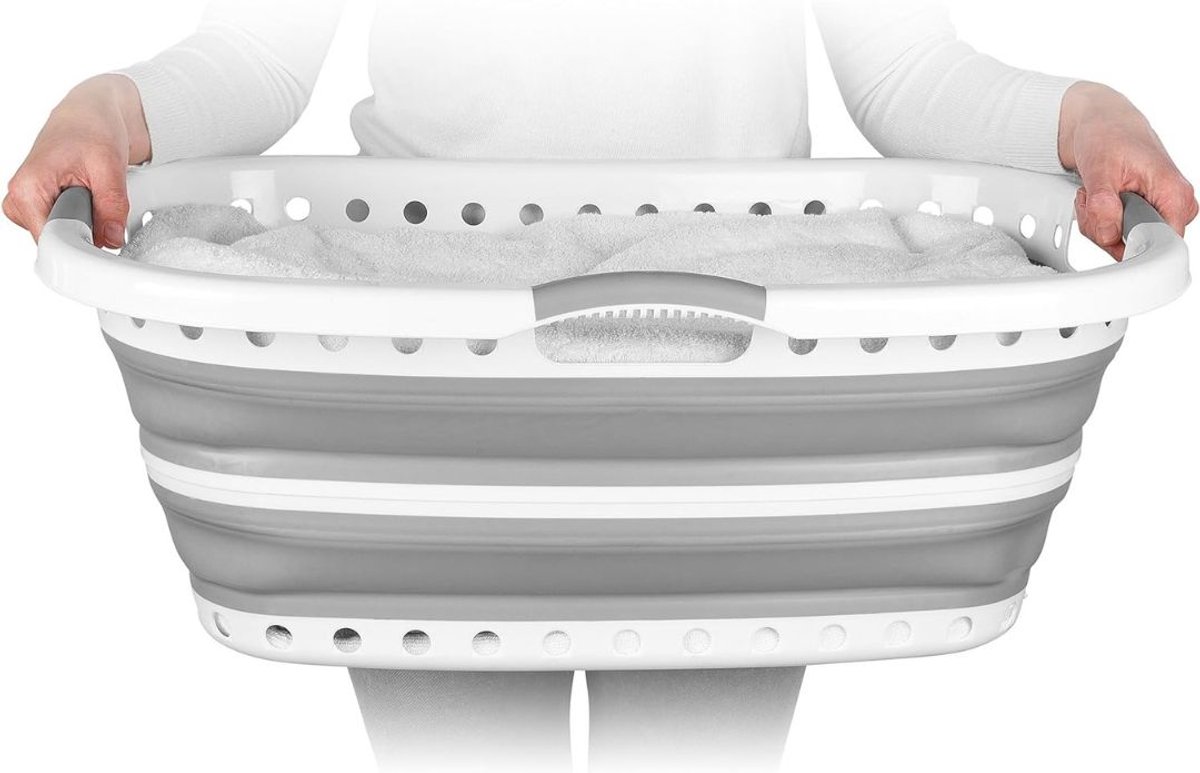 Calviero® Inklapbare wasmand - Opvouwbare wasmand - Camping wasmand - Grijs - Gebogen en gevormd