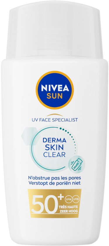 NIVEA SUN UV Face Derma Skin Clear Ultralichte Zonnebrand SPF50+ - Voor de onzuivere huid - met Niacinamide - Zonnebrandcrème - 40ml