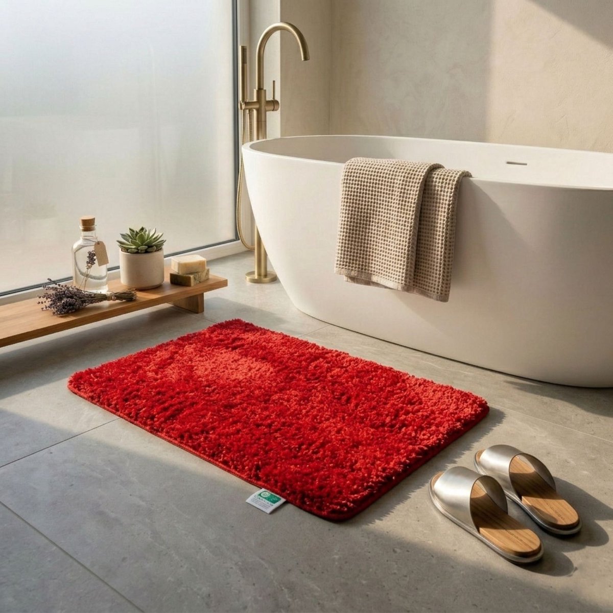 FLOORDIREKT Badmat - Sky Soft - Douchemat - Anti-Slip - Rood - 80 x 150 cm