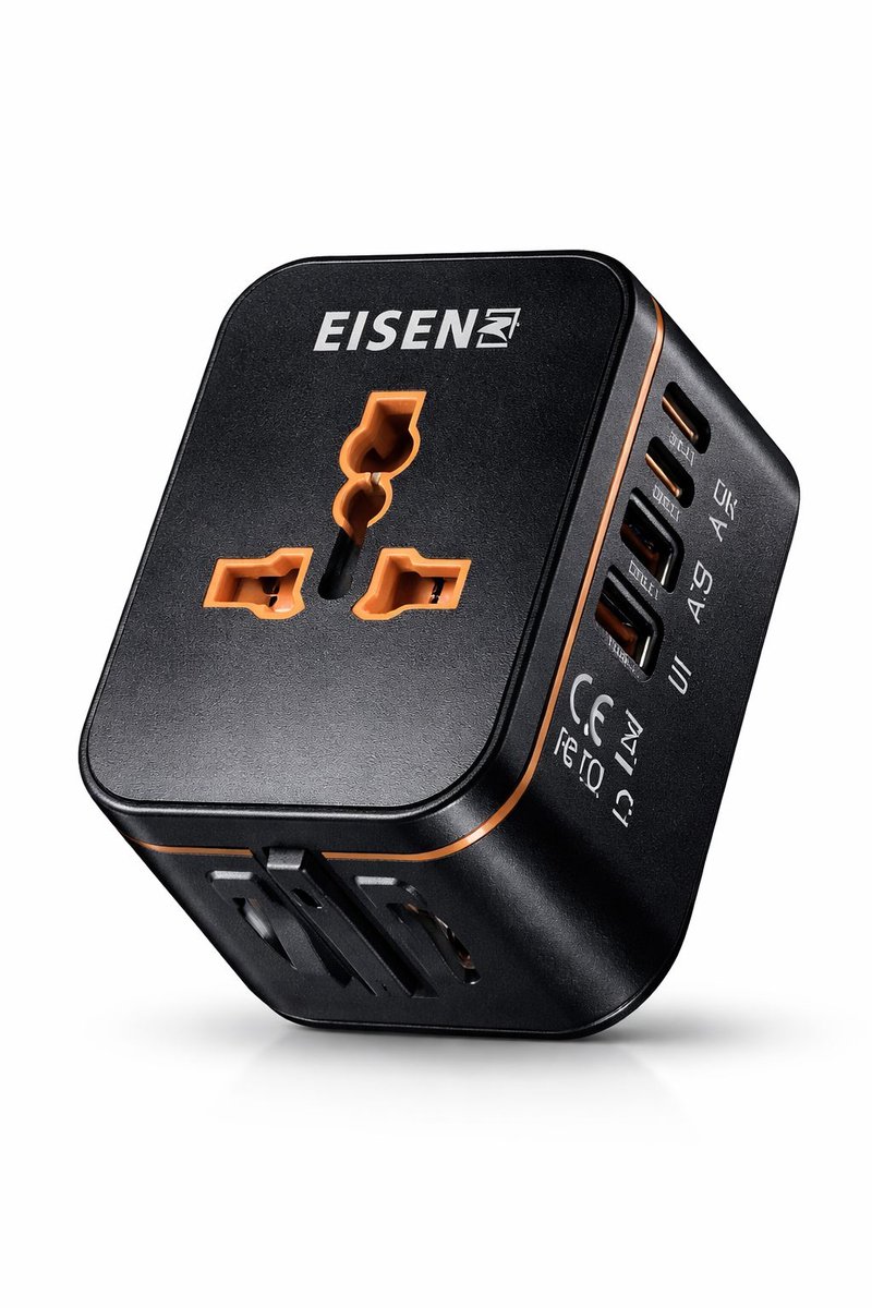 EISENZ Wereldstekker met USB-C & USB-A – Reisadapter Wereldwijd – Universele Travel Adapter EU/UK/US/AUS – Snellader 1920W – Zwart - EZ095