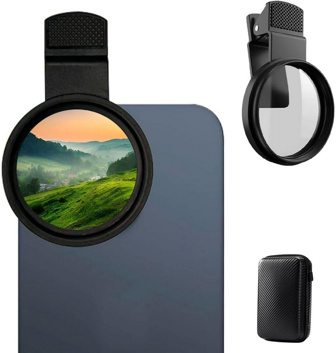 52 mm clip-on filterset voor smartphone-lenzen, circulair polarisatiefilter, geschikt voor de meeste smartphones, upgrade de draagbare polarisatiefilter van je smartphone-camera.